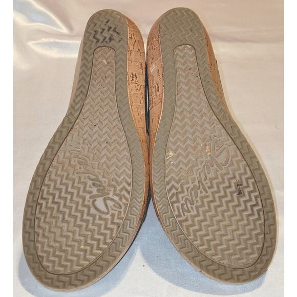 Skechers Womens Black Luxe Foam Brie Sandals Cork Wedge Denim Strap Casual Sz 7 - Picture 10 of 10